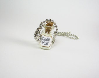 Moon Dust 1ml Glass Bottle Necklace Charm - Glass Cork Bottle Pendant - Glowing Glow in the Dark Moondust