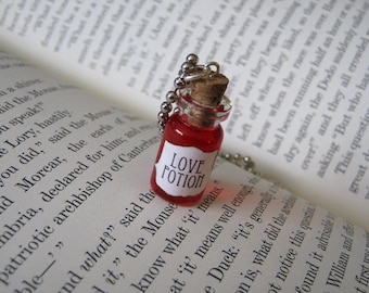 Love Potion 1ml Glass Bottle Necklace Charm -  Cork Vial Pendant - Potion of Love Valentine's Day Love