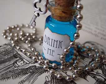 DRINK ME - Alice in Wonderland - 1ml Glass Bottle Necklace Charm - Cork Vial Pendant - Christmas Fantasy Potion