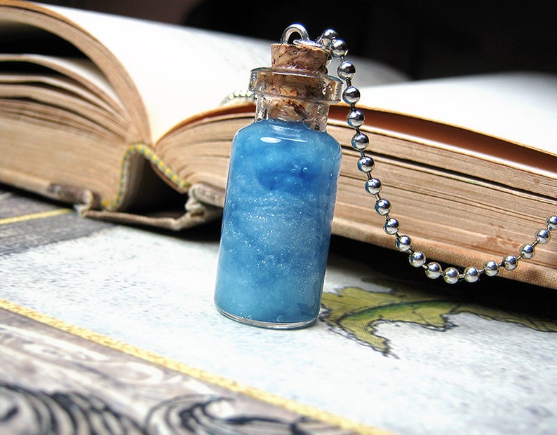 Blue Clouds in a Bottle Necklace Charm Day Sky Cork Glass Vial Pendant Kawaii image 1