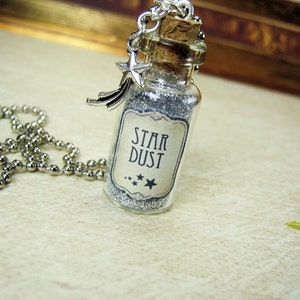 Stardust 2ml Glass Bottle Necklace Charm Star Dust Cork Bottle Vial Pendant Silver Fairy Tale Star image 2