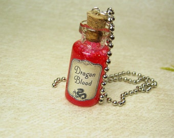 Dragon's Blood 2ml Glass Bottle Necklace Charm - Glass Vial Pendant - Goth Dragons Glitter Halloween