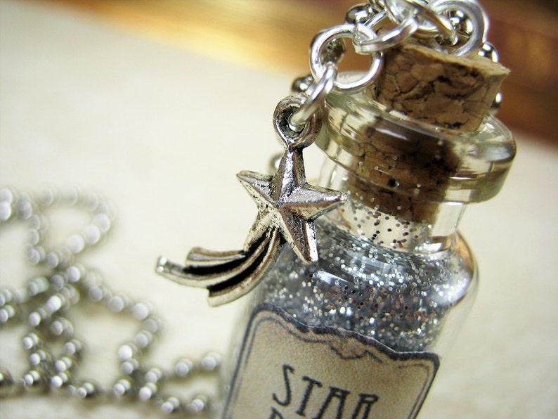 Stardust 2ml Glass Bottle Necklace Charm Star Dust Cork Bottle Vial Pendant Silver Fairy Tale Star image 3