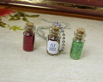 Elf Dust 1ml Glass Bottle Necklace Charm - 1ml Vial Pendant - Elf Dust Christmas Glitter