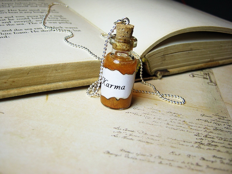 Karma Glass Bottle Necklace Charm Good Luck Energy Cork Vial Pendant image 4