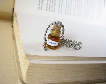 Jar of Honey 0.5ml Glass Bottle Necklace Charm - Real Honey Cork Vial Pendant - Organic Bee