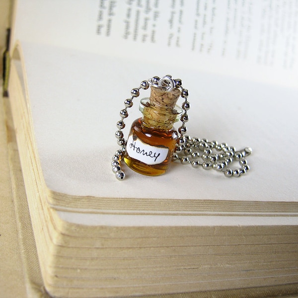 Jar of Honey 0.5ml Glass Bottle Necklace Charm - Real Honey Cork Vial Pendant - Organic Bee