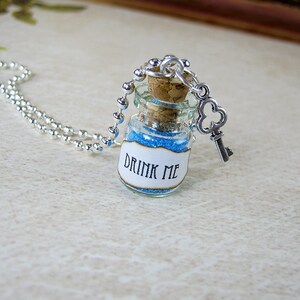 Drink Me Alice in Wonderland 0.5ml Glass Bottle Necklace Charm Cork Vial Pendant Christmas Fantasy image 2