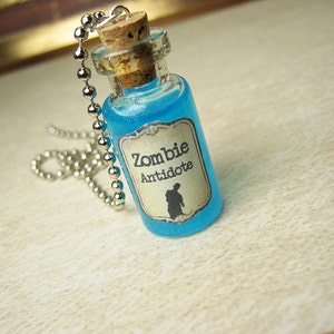 Zombie Antidote & Antivirus 2ml Bottle Necklace Charm Set Cork Vial Pendant Halloween Potion Walking Dead Friendship Zombies Set image 2