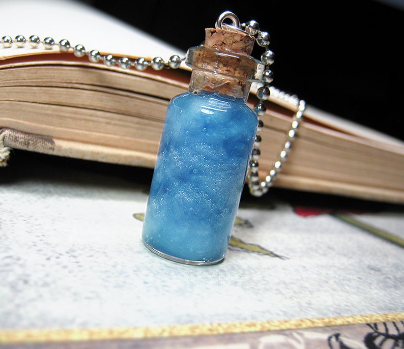 Blue Clouds in a Bottle Necklace Charm Day Sky Cork Glass Vial Pendant Kawaii image 4