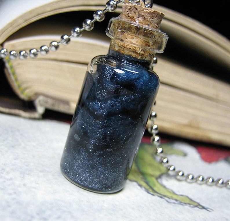 Night Sky and Stars in a Bottle Necklace Charm Dark Clouds Cork Glass Vial Pendant Kawaii image 2