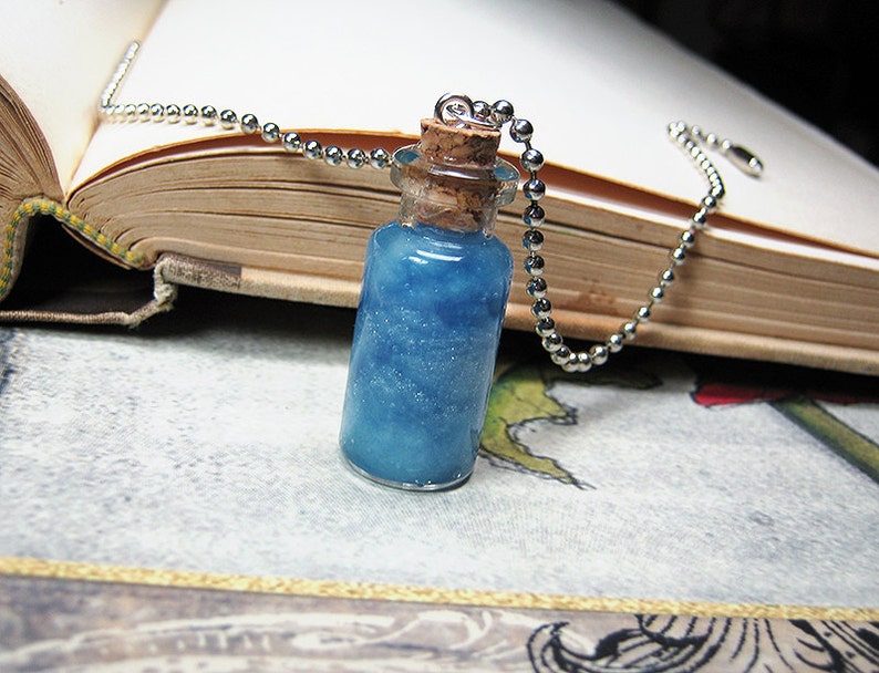 Blue Clouds in a Bottle Necklace Charm Day Sky Cork Glass Vial Pendant Kawaii image 3