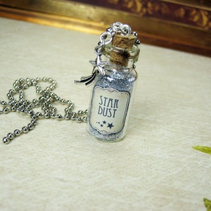 Stardust 2ml Glass Bottle Necklace Charm Star Dust Cork Bottle Vial Pendant Silver Fairy Tale Star image 1