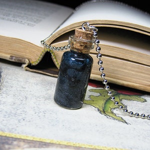 Night Sky and Stars in a Bottle Necklace Charm Dark Clouds Cork Glass Vial Pendant Kawaii image 3