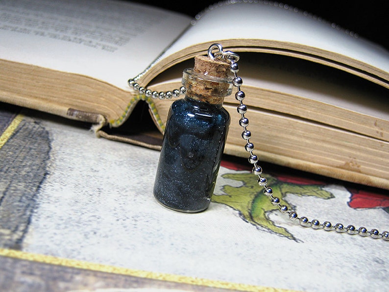 Night Sky and Stars in a Bottle Necklace Charm Dark Clouds Cork Glass Vial Pendant Kawaii image 3