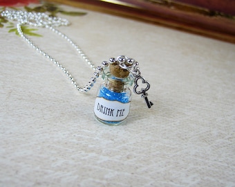 Drink Me Alice in Wonderland 0.5ml Glass Bottle Necklace Charm - Cork Vial Pendant - Christmas Fantasy