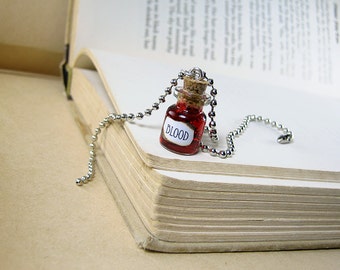 Blood 0.5ml Glass Bottle Necklace Charm - Red Cork Vial Halloween