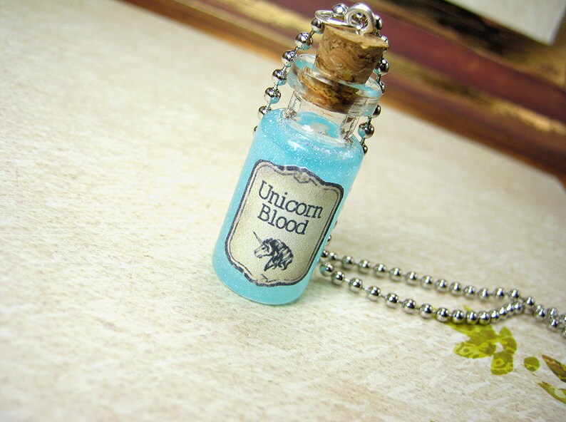 Unicorn Blood 2ml Glass Bottle Necklace Charm Glow in the Dark Cork Vial Pendant Magic Kawaii image 2