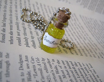 Liquid Sunshine 1ml Glass Bottle Necklace Charm - Vial Pendant - Bottle of Sunshine Yellow Happiness