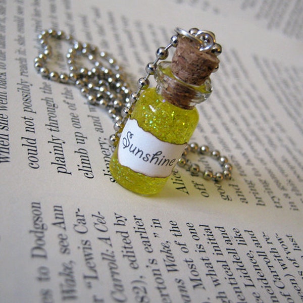 Liquid Sunshine 1ml Glass Bottle Necklace Charm - Vial Pendant - Bottle of Sunshine Yellow Happiness