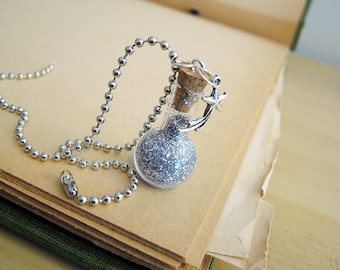 Stardust Glass Bottle Necklace Charm - Bulb Flask Vial Pendant - Star Dust Moon Dust