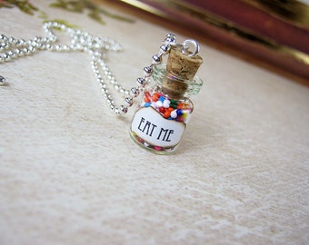 Alice in Wonderland EAT ME 0.5ml Glass Bottle Necklace Charm - Drink Me Cork Vial Pendant