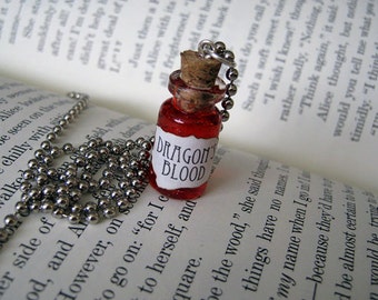 Dragon's Blood 1ml Glass Bottle Necklace Charm - Cork Vial Pendant - Dragons Goth Halloween