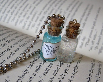 Unicorn Tears 1ml Glass Bottle Necklace Charm - Cork Vial Pendant - Cute Unicorns Magic