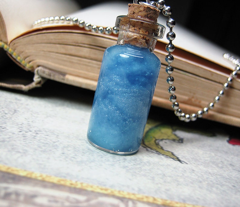 Blue Clouds in a Bottle Necklace Charm Day Sky Cork Glass Vial Pendant Kawaii image 2