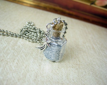 CLOSEOUT! Stardust Square Glass Bottle Necklace - Star Dust Shooting Star magic Cork Vial Pendant Charm