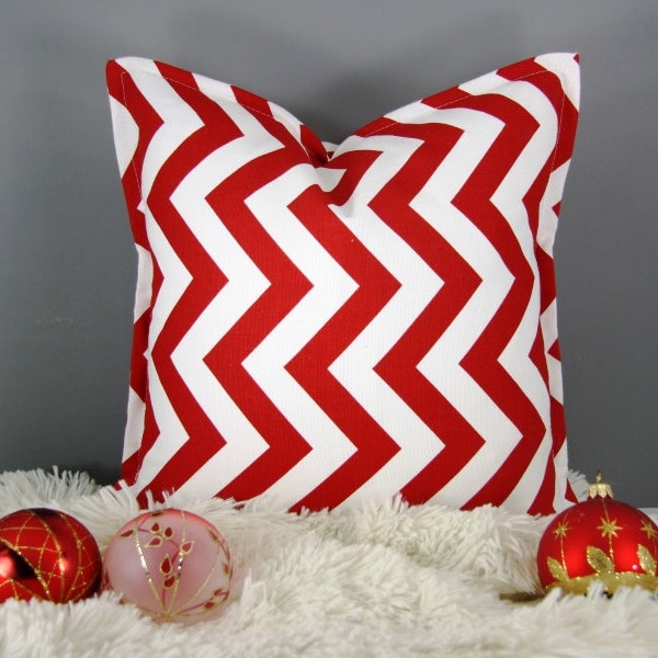 red zig zag chevron decorative throw pillow cover - 16 x 16 inches - same fabric front and back