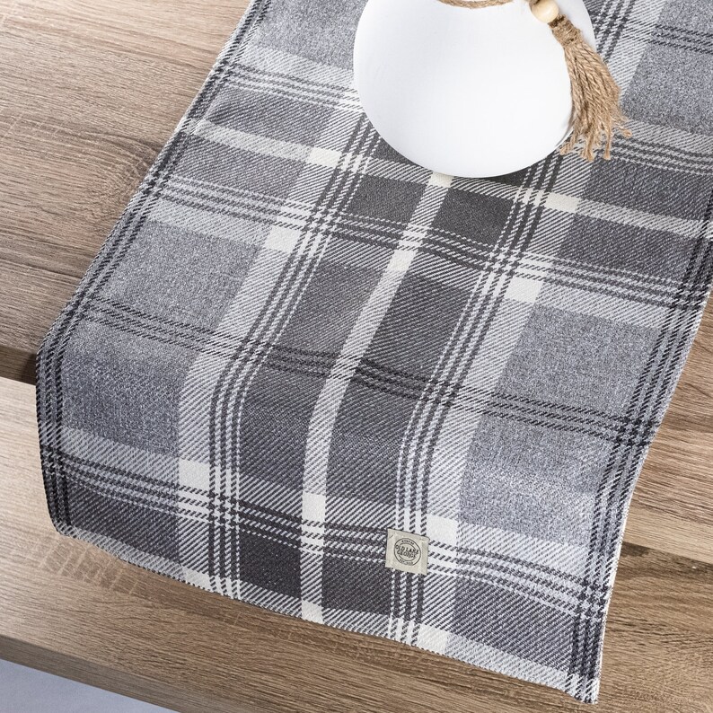 White Gray Plaid Tartan Table Runner Tablecloth Etsy