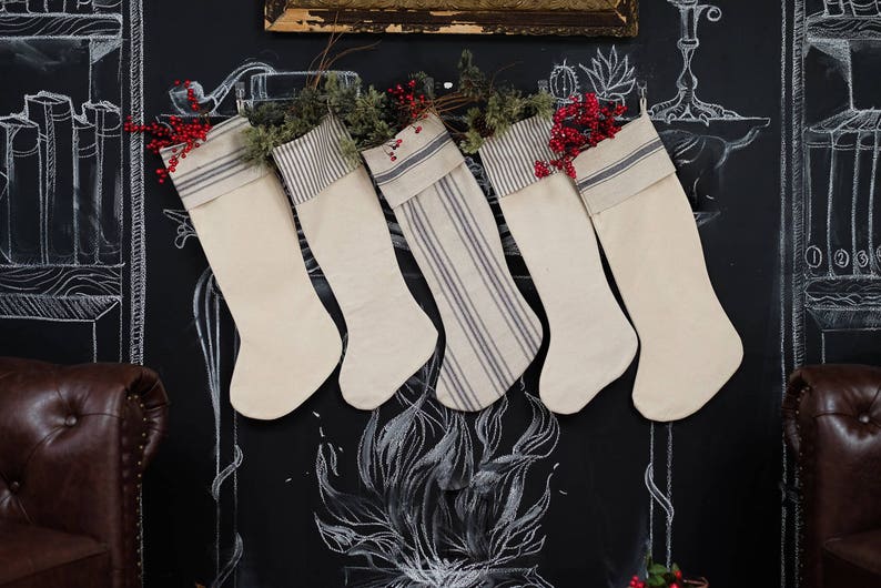 holiday decor Grain sack Christmas rustic Christmas stockings Christmas Stocking Grain sack Stockings