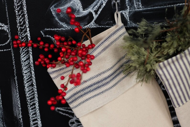 holiday decor Grain sack Christmas rustic Christmas stockings Christmas Stocking Grain sack Stockings