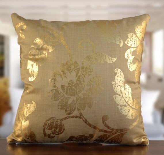 Items similar to Gold decorative cover, pillow, throw pillow, flower