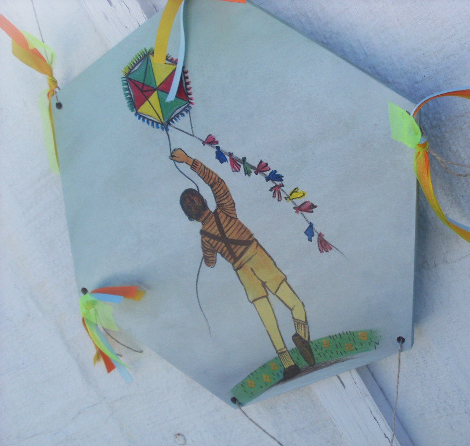 Kid Flying Kite Home Decor Kite Wooden Kite Wall Etsy