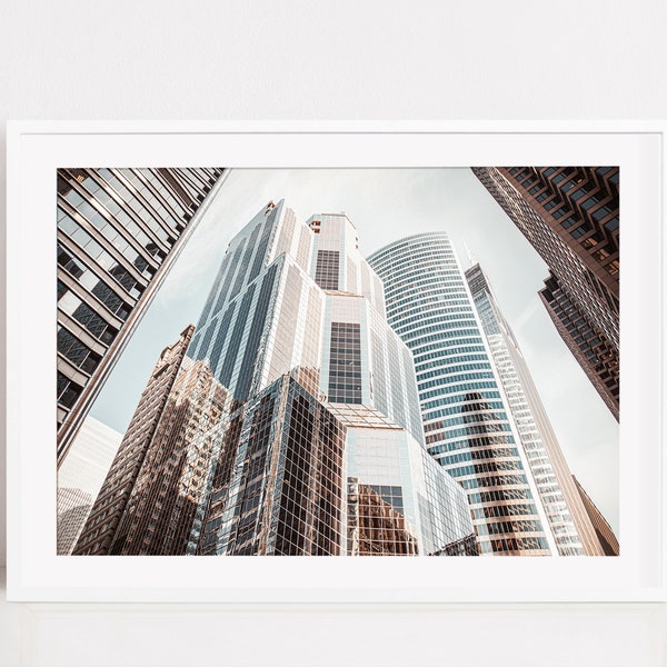 Digital Chicago Downtown Skyscraper Photography Download, Cityscape Print, Financial District Office Building Wall Decor, Modern Home