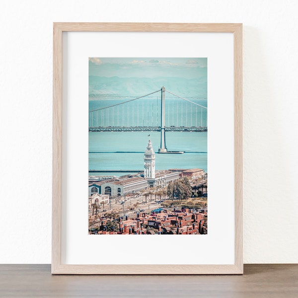 Digital Ferry Building Bay Bridge Photo Télécharger, San Francisco Pier, California Oceanside, Market Street, Blue Green, Wall Decor, Modern Home