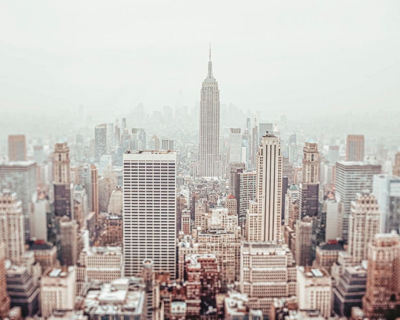 Digital Foggy Empire State Building New York City Photography Download,NYC Manhattan Top View,Office Wall Decor,Wall Street,Modern Home image 3