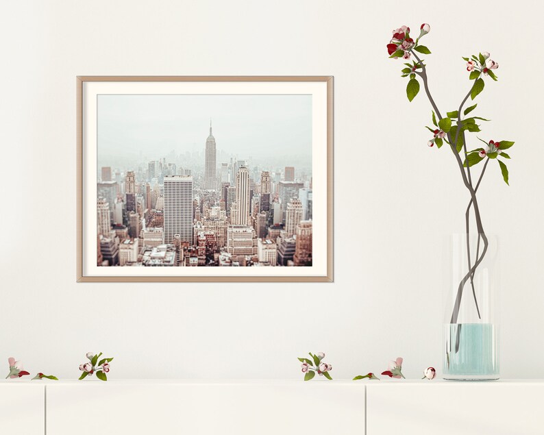 Digital Foggy Empire State Building New York City Photography Download,NYC Manhattan Top View,Office Wall Decor,Wall Street,Modern Home image 6