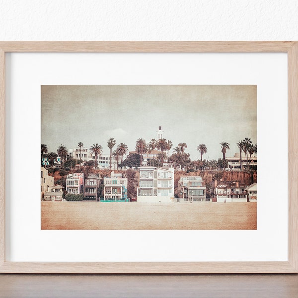 Digital Rustic Santa Monica Beach Photo Download,Canvas Texture California Beach View,Los Angeles,Vintage Color Style,Wall Decor,Modern Home