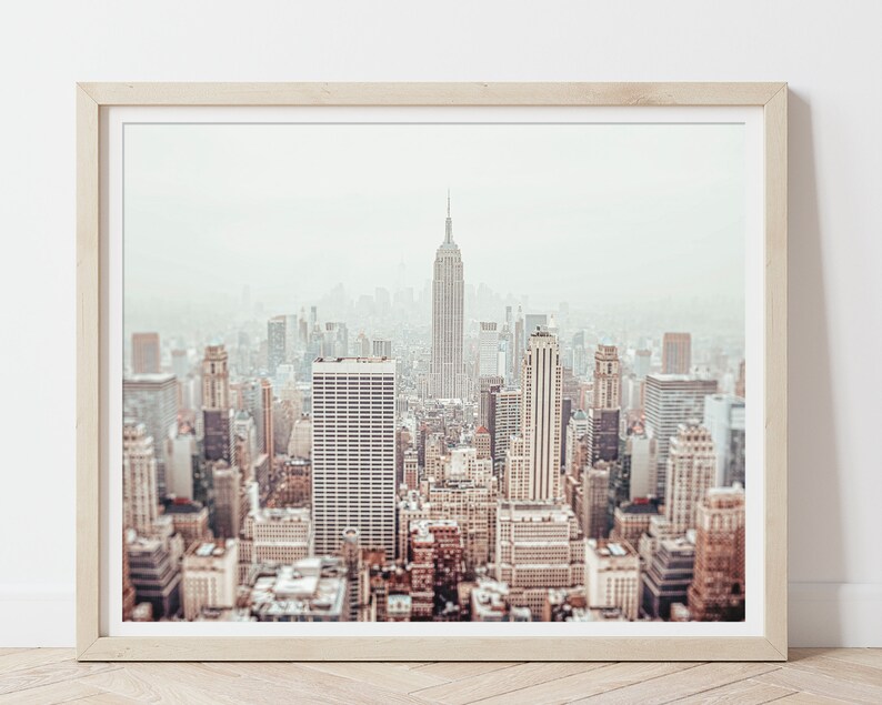 Digital Foggy Empire State Building New York City Photography Download,NYC Manhattan Top View,Office Wall Decor,Wall Street,Modern Home image 2