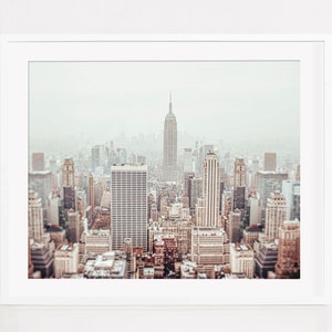 Digital Foggy Empire State Building New York City Photography Download,NYC Manhattan Top View,Office Wall Decor,Wall Street,Modern Home image 1