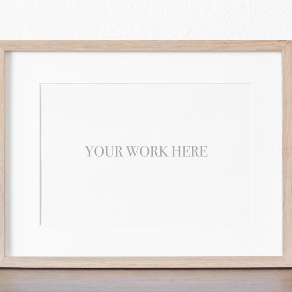 Mockup Modern Thin Wood Frame Smart Object for Photo Display,Horizontal Picture Frame,PSD JPEG PNG,Realistic Look,White Wall Background