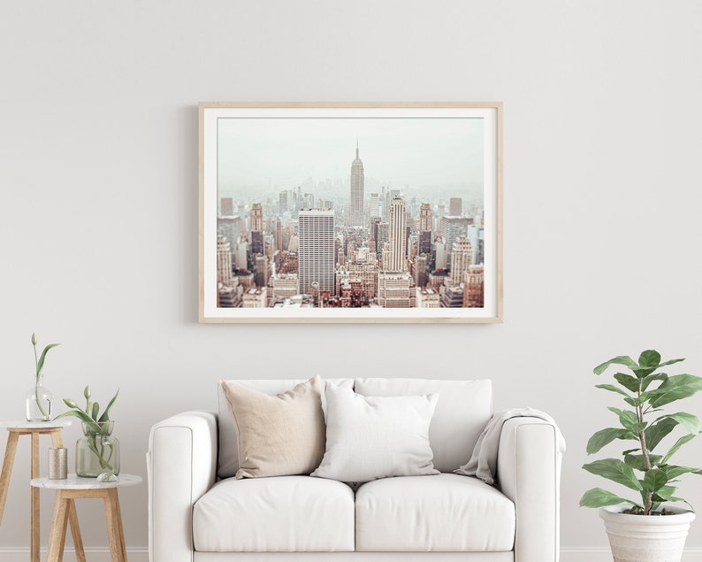 Digital Foggy Empire State Building New York City Photography Download,NYC Manhattan Top View,Office Wall Decor,Wall Street,Modern Home image 4