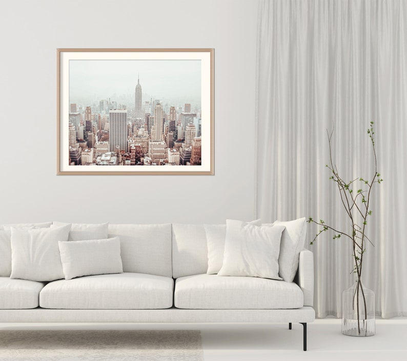 Digital Foggy Empire State Building New York City Photography Download,NYC Manhattan Top View,Office Wall Decor,Wall Street,Modern Home image 5