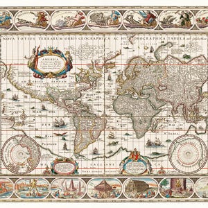 Vintage Map Latin Original Names Atlas of World