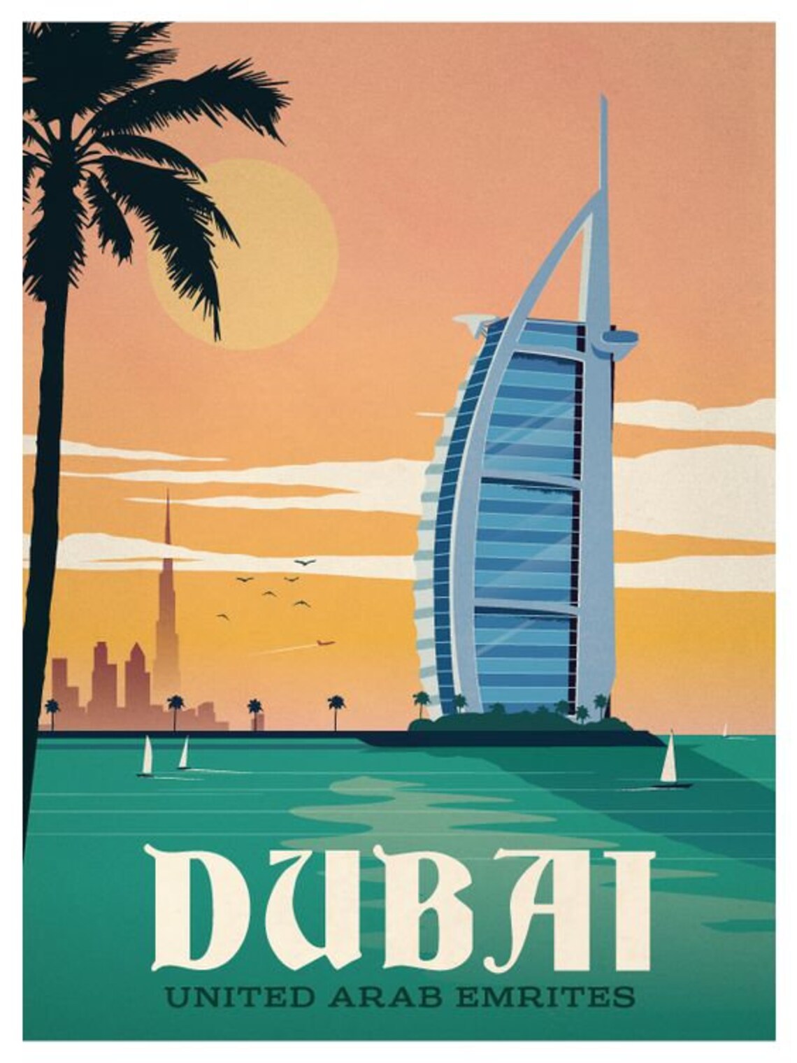 Dubai Vintage Travel Poster, Art Prints, Travel Print, Art Gifts, Money