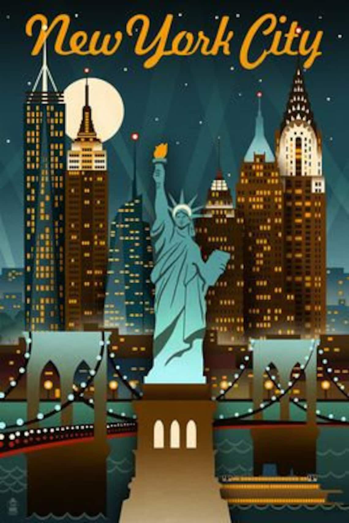 Cartel de viaje vintage de Nueva York Etsy