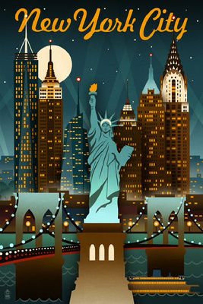 New York Vintage Travel Poster Art Prints Travel Print Art Etsy